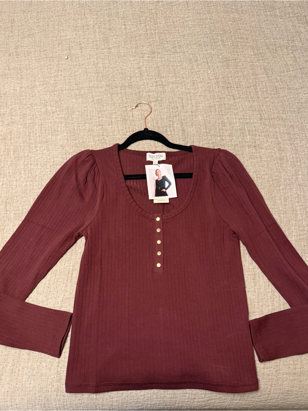 Anthropology Ribbed Top with gold Button Detail